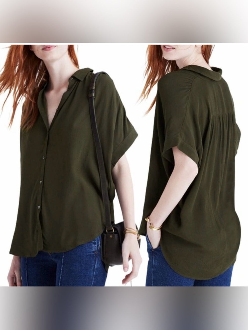 NOT FOR SALE Oversized Button Front Shirt Green Size XXS